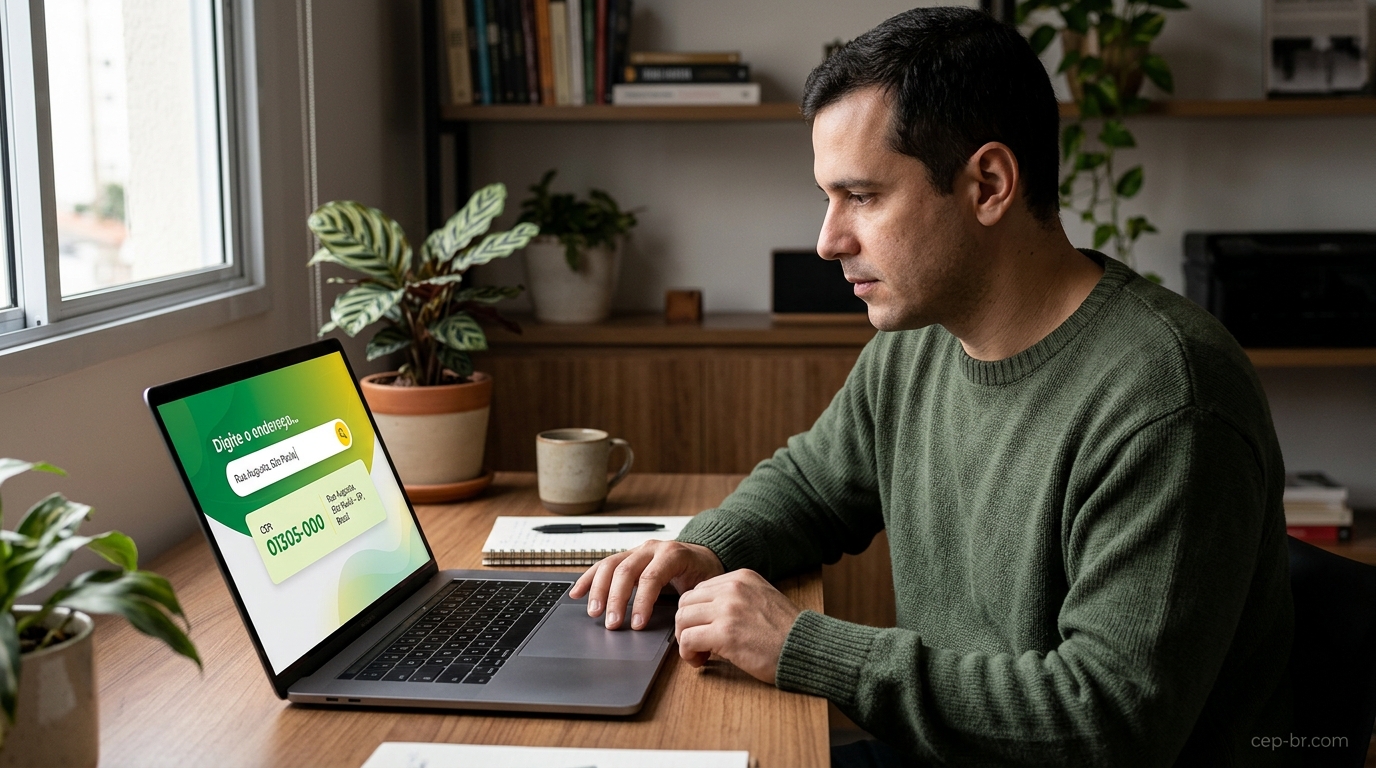 Captura de tela passo a passo da consulta de CEP no site dos Correios
